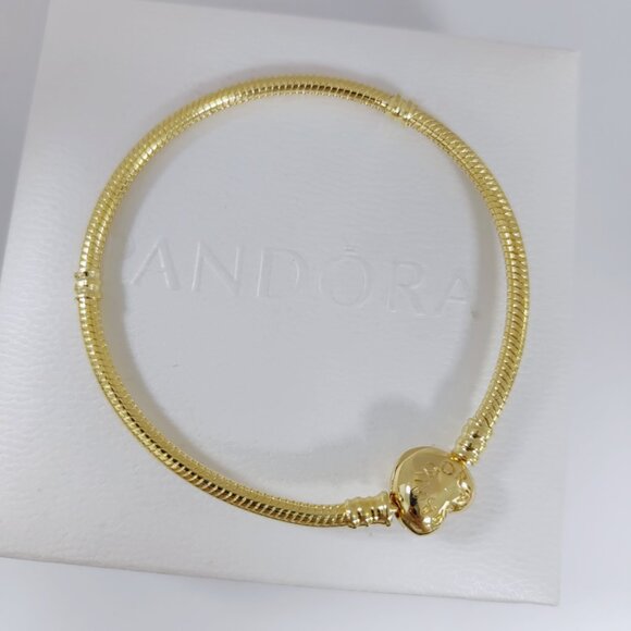 Pandora Moments Heart Clasp Snake Chain Bracelet Gold 7.9 inch - Picture 4 of 7